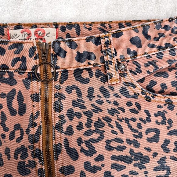 Free People We The Free Skirt | Leopard Zip Denim Mini | Size 28 - Picture 5 of 7